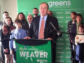 BC Green leader Andrew Weaver unveils his party's climate change platform in Victoria.