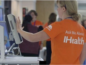 A computer terminal cart at Nanaimo General Hospital. This image is from an Island Health training video.