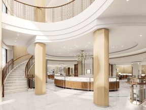 A rendering of the renovated and expanded Tiffany & Co. location in Vancouver at 723 Burrard Street.