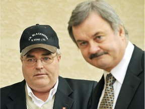 Winston Blackmore, left, with his lawyer, Blair Suffredine, at Creston in 2009.