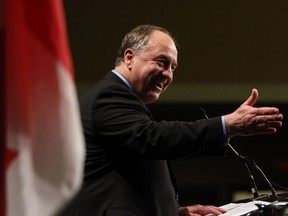 B.C. Green party leader Andrew Weaver is joined by several candidates and special guests as he speaks to supporters during a rally at the Victoria Conference Centre in Victoria, B.C., on Wednesday, April 12, 2017.