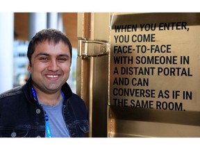 Artist Amar Bakshi outside his Portals exhibit, an immersive technology that connects people from different locations around the world face to face via immersive audiovisual technology, which he brought to TED Talks 2017.  Apri 27, 2017.  Credit: Derrick Penner, Postmedia. [PNG Merlin Archive]