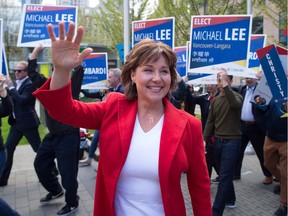 B.C. Liberal Leader Christy Clark arrives for a leaders' debate in Vancouver on Wednesday.