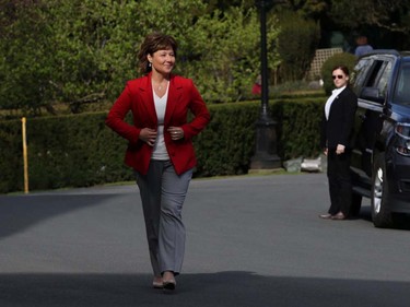 The B.C. election campaign begins as Premier Christy Clark arrives for a meeting at Government House with Lt.-Gov. Judith Guichon, in Victoria, B.C., on Tuesday, April 11, 2017.