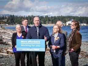 COMOX, B.C. (April 14, 2017) -- NDP Leader John Horgan campaigns with Island NDP candidates in Comox on April 14, 2017. Nick Eagland/PNG [PNG Merlin Archive]