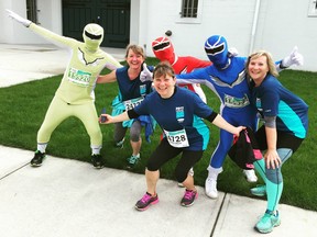 The 33rd annual Vancouver Sun Run provided miles of smiles for these Langley-based runners — Brenda Kerslake, Debbie Elliott and Yvonne Repin — as they posed with the Power Rangers at the 6K mark in Kitsilano then dragged blogger Gord Kurenoff to the finish line at B.C. Place Stadium.