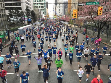 Vancouver Sun Run participants at the beginning of the race on Sunday.