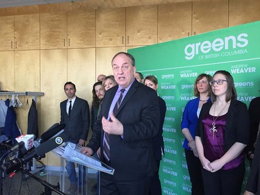 B.C. Green party leader Andrew Weaver releases his party's affordable housing platform on Tuesday in Vancouver.