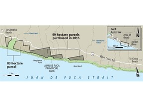 The last parcels of private land along the Juan de Fuca Marine Trail will be bought by the provincial government and preserved for public use and treaty settlements.