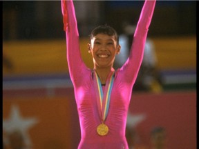 Canada's Lori Fung wins gold in the inaugural rhythmic gymnastics competition at the 1984 Los Angeles Olympics.
