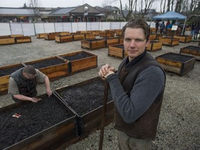 Chris Reid is the executive director at Shifting Growth, which sets up community gardens in undeveloped properties throughout the Lower Mainland. Reid is pictured Saturday, April 8, 2017 at the Alma community garden in Vancouver, B.C.