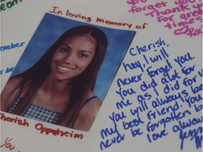 Posters with messages from school mates adorn Merritt Senior Secondary School where 16 year old Cherish Nicole Oppenheim attended grade 11. Oppenheim's body was discovered 21 kilometres from town in a wooded area. Merritt RCMP charged Robert Raymond Dezwaan, 37 from Kelowna with 1st degree murder.