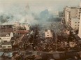 Smokes rises from rubble after all-night fires in the city of Kobe, Japan, in January 1995. That 6.9 magnitude quake devastated the city and its port. ‘They lost their entire market share to Tokyo and other ports in other countries. And that city and that port never recovered,’ says Alex Yanev, a principal with EQE Consulting, a pioneering California firm that specializes in risk management.