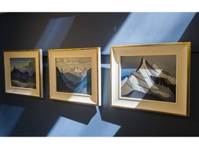 Three paintings by Lawren Harris for sale in Heffel's May 24 auction. From left: Mount Owen Near Lake O'Hara (circa 1926), Yoho Valley and Isolation Peak (1928), Lynx Mountain and Mt. Robson District, B.C. (1929).