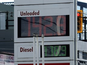 Gas price at $1.42/litre at the Shell Station at Main St and 2nd Ave. in Vancouver, BC., April 2, 2017.