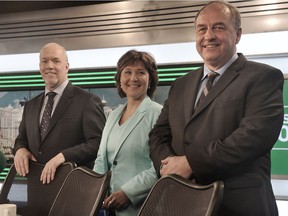 NDP leader John Horgan, Liberal Christy Clark, and the Green party's Andrew Weaver.