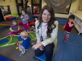 Sharon Gregson, spokeswoman for Child Care Advocates of B.C., an organization lobbying for $10-a-day daycare, with pre-school kids at the Collingwood Neighbourhood House in Vancouver.