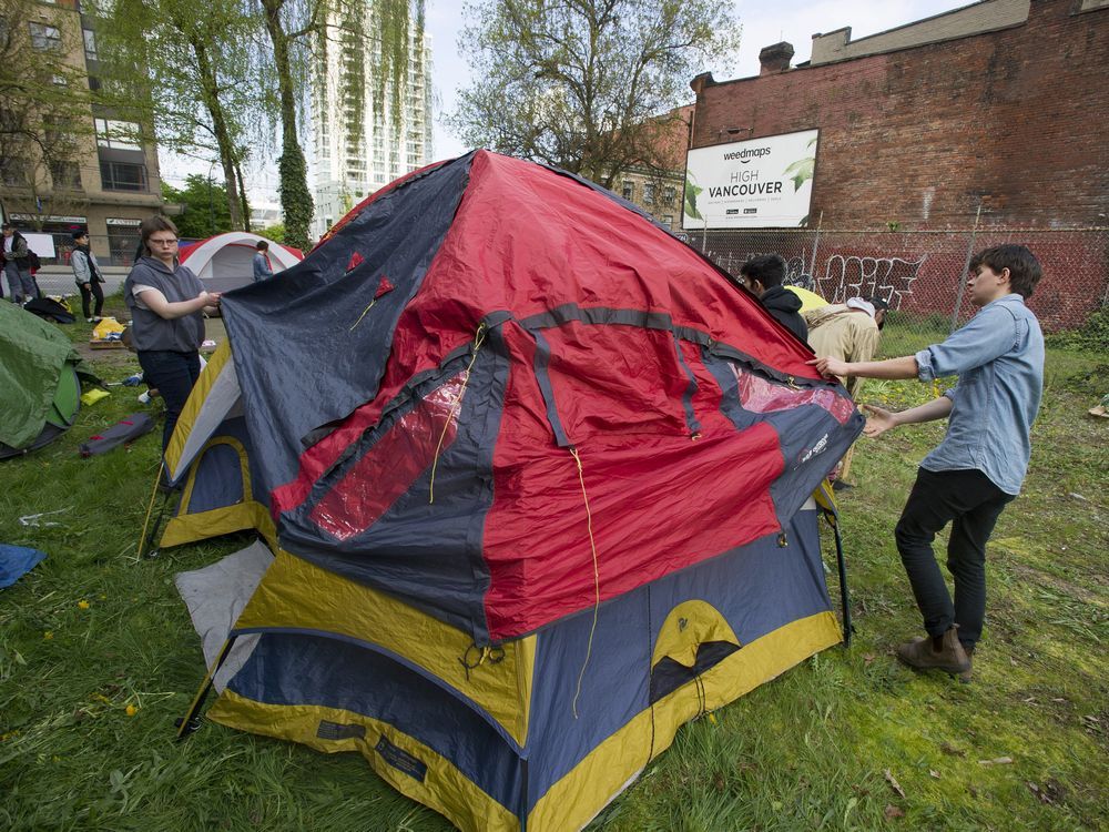 Tent City Takes Over Vancouver Lot Highlighting Issue Of Homelessness   Vancouver Bc April 28 2017 Homeless Advocates And The1 