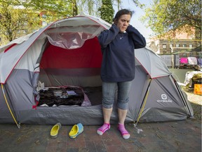 Joyce is homeless and living in a tent at a homeless camp on Main street near National in Vancouver.