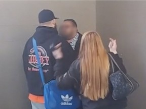 Surrey Creep Catchers president Ryan LaForge (left) confronts a man in a Facebook video. A suspect is now facing child luring charges.