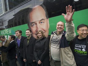 B.C. Green Party Leader Andrew Weaver waves to supporters.
