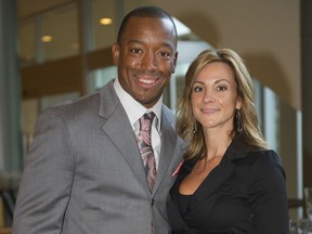 Geroy Simon and his wife, Tracy, at the 2013 Orange Helmet Awards in Vancouver.