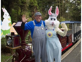 File photo: Engineer Tony Hamaliuk hangs out with the Easter Bunny at the Stanley Park Easter Train.