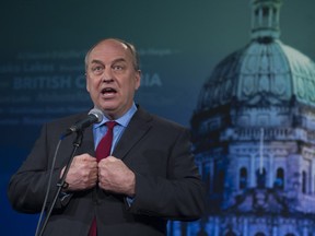 BC Green Leader Andrew Weaver answers question from the media after the televised leaders debate, Vancouver, April 26 2017.