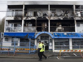 The aftermath of the fire that broke out in an apartment above Cosmos Greek Restaurant, displacing dozens of residents and badly damaging the landmark restaurant in White Rock.
