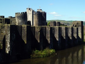 There is still a moat around parts of Caerphilly Castle.