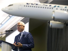 WestJet Airlines President & CEO Gregg Saretsky speaks during the company's annual general meeting in Calgary, Alta. on Tuesday, May 2, 2017.