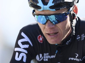(FILES) This file photo taken on April 29, 2017 shows Britain's Chris Froome of team Sky reacts after the fourth stage of Tour de Romandie UCI protour cycling race in Leysin. Reigning Tour de France champion Chris Froome said on May 9, 2017 he had been deliberately knocked off his bicycle by a hit-and-run driver while training in southern France. / AFP PHOTO / Fabrice COFFRINIFABRICE COFFRINI/AFP/Getty Images