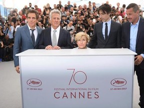 Actress Ben Stiller, from left, Dustin Hoffman, Emma Thompson, director Noah Baumbach and actor Adam Sandler pose for photographers during the photo call for the film The Meyerowitz Stories at the 70th international film festival, Cannes, southern France, Sunday, May 21, 2017. (Photo by Arthur Mola/Invision/AP)