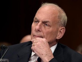 FILE - In this Thursday, May 25, 2017, file photo, Homeland Security Secretary John Kelly listens on Capitol Hill in Washington, while testifying before a Senate Appropriations subcommittee on FY&#039;18 budget. Kelly said he&#039;s considering banning laptops from the passenger cabins of all international flights to and from the United States. That would dramatically expand a ban announced in March that affects about 50 flights per day from 10 cities, mostly in the Middle East. (AP Photo/Susan Walsh, Fil