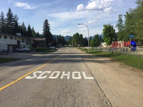 A paint job in the city of Revelstoke drew laughs on Wednesday due to the misspelling of the word SCHOOL.