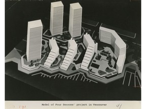 1971 model of a plan by Four Seasons Hotels for a $40 million development at the Coal Harbour entrance to Stanley Park.