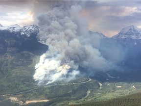 A wildfire is burning out of control near Tete Jaune Cache.