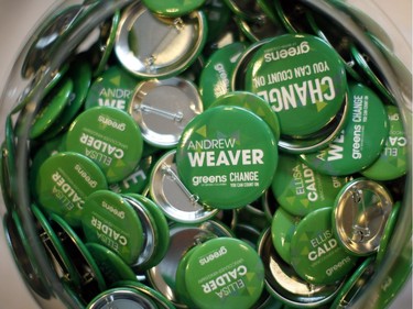 B.C. Green party leader Andrew Weaver and other candidate pins in a fishbowl on election night at the Delta Ocean Pointe in Victoria, B.C., on Tuesday, May 9, 2017.