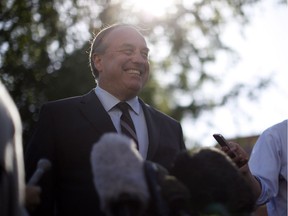 B.C. Green party leader Andrew Weaver is joined by elected party member Sonia Furstenau to speak to media in the rose garden following election results in Victoria, B.C., on Wednesday, May 14, 2017. British Columbia entered a new stage of political uncertainty Wednesday as the final vote count from an election held more than two weeks ago confirmed the province's first minority government in 65 years. But with the balance of power firmly in his grasp, Green Leader Andrew Weaver indicated he wants to end the confusion that has gripped the province since May 9 by trying to reach a deal with either the Liberals or the NDP on a minority government by next Wednesday.