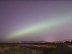 An aurora borealis in the northern sky near Vancouver, May 27, 2017.