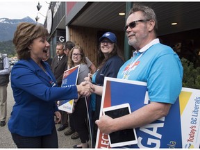 B.C. Liberal leader Christy Clark makes a campaign stop in Hope, B.C., Monday, May 8, 2017. The British Columbia election will be held on Tuesday.