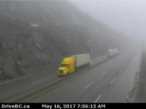 A B.C. highway cam view of the Coquihalla Highway (Hwy 5) at the north summit.