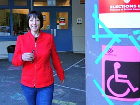 Coquitlam-Burke Mountain Liberal candidate Joan Isaacs at her polling station on election day in Coquitlam on May 9, 2017.