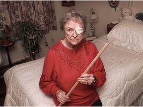 Dorothy Darnel pictured shortly after she was attacked in her New Westminster home. She became an advocate for seniors' safety and encouraged apartment dwellers to put security sticks in their windows.