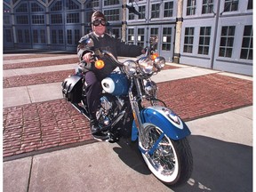 Gerard Janssen, riding a 2001 retro Harley Davidson, arrived in style to present the 2001 B.C. Heritage Award in Vancouver. He was the ideal NDP whip for a decade.