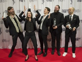 July Talk accepts the Alternative Album of the Year at the Juno Gala awards show in Ottawa, Saturday, April 1, 2017. The band was slated to play a 'Path to Pemberton' pre-party this Saturday before the festival was cancelled.