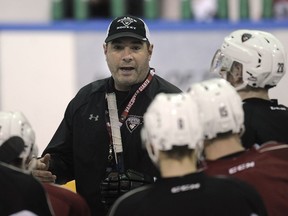 Tyler Kuntz, shown conducting a Vancouver Giants practice in November 2016, is out as assistant coach of the WHL club.