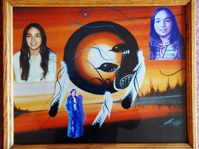 Monica Jack memorial collage which hangs in her mother's dining room.