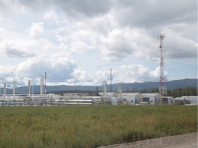 One of Progress Energy Resources Corp.s natural gas compressor stations off the Beryl Prairie Road north west of Hudsons Hope, built to support $2 billion per year worth of gas drilling in preparation for the possibility that Petronas-backed Pacific NorthWest LNG project proceeds.  Photo by Derrick Penner, Vancouver Sun [PNG Merlin Archive]