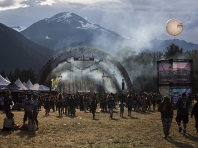 Crowds gathering at the Bass Camp Stage at the Pemberton Music Festival in 2016.